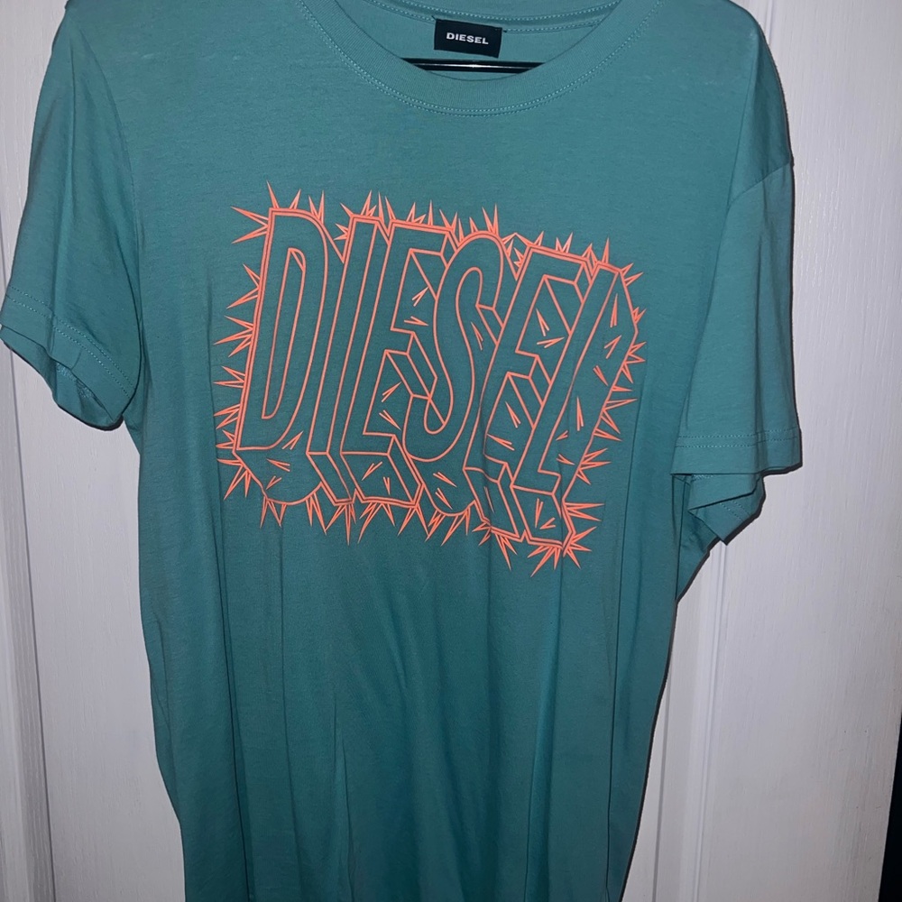 Diesel Men's Turquoise and Orange Graphic Tee